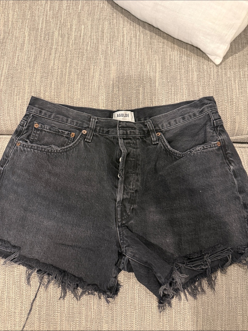 Agolde Black Distressed Cutoff Denim Shorts